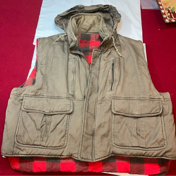 Hardy Amies LUNDON Elmer Fudd hooded VEST Reversible Red Black checkered FLANNEL - Picture 16 of 16